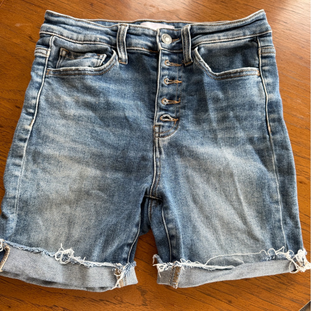 Vervet High-Rise Button-Fly Denim Shorts - Blue